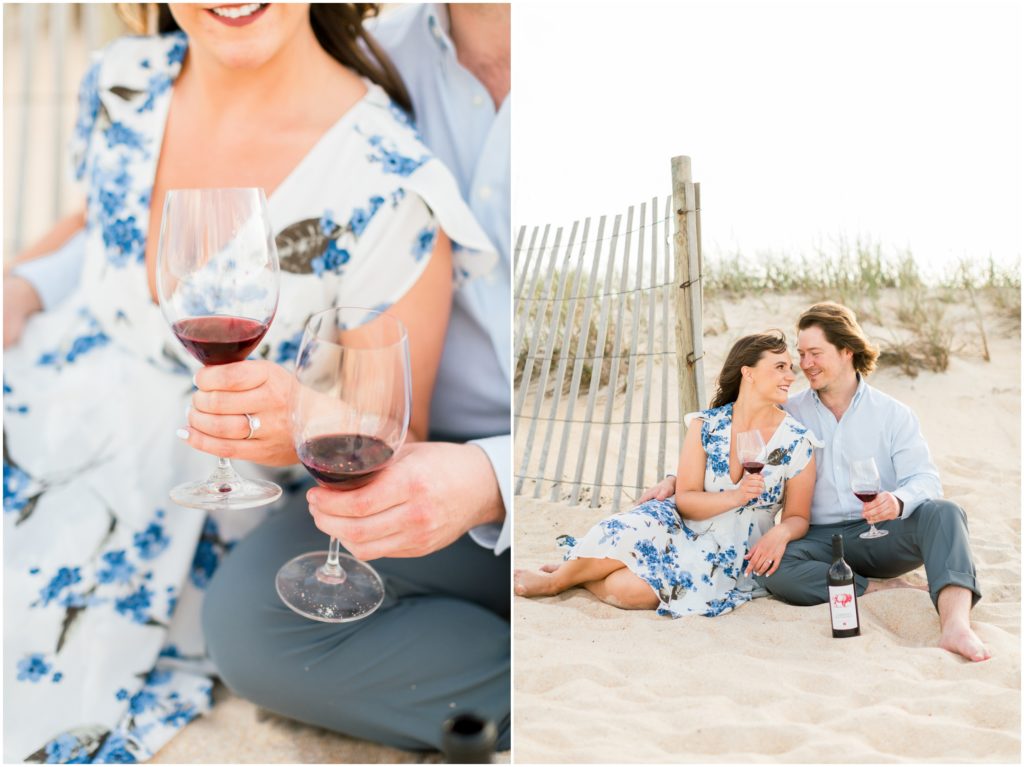 couple drinking wine on the beach