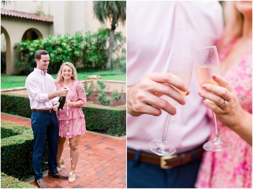 Popping Champagne at Engagement Session