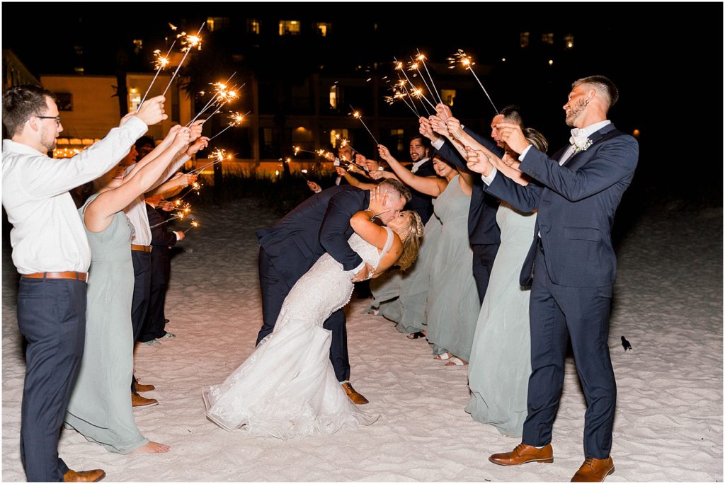staged sparkler exit at wedding on the beach
